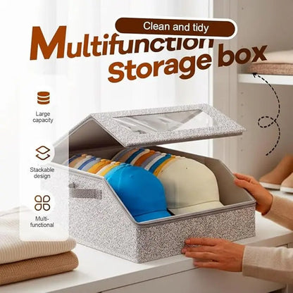 🧢 50% OFF! ✨ Stackable Cap & Hat Storage Box with Clear Front Window – Holds Up to 24 Caps, Collapse-Proof 20 lb Stackable Structure, Crystal-Clear PVC Viewing Window & 360° Dustproof Zippers – 4 Colors 📦