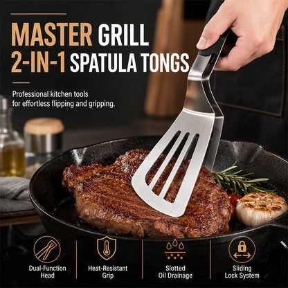 🍳 LIMITED-TIME 50% OFF! 🔥 2-in-1 Stainless Steel Food Spatula Tong – Efficient Oil Drainage, Comfort Grip & One-Hand Sliding Lock – Versatile Kitchen Essential ✨