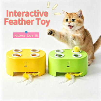 🐱 NEW ARRIVALS 50% OFF! 🥳 Interactive Whack-a-Mole Cat Toy – 3 Play Modes with Pop-Up Pom-Poms & Rotating Feather Teaser, Low-Noise Motor & Type-C Rechargeable – Compact Indoor Exercise & Brain Game for Cats 🎯