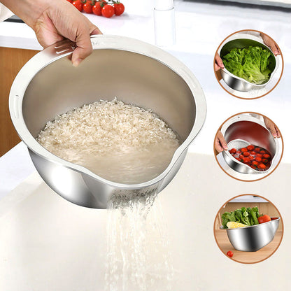 🍚 LIMITED-TIME 50% OFF! ✨ Stainless Steel Rice Strainer Bowl – Sloped Multi-Functional Design, SUS304 Food-Grade Steel & Space-Saving Storage – Effortless Washing & Draining 🥗