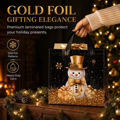 🎄 LIMITED-TIME 50% OFF! 🖤 Black Christmas Non-Woven Gift Tote Bag – Heavy-Duty Tearless Support, Weatherproof Laminated Barrier & Stunning Gold Foil Details – Holiday Gifting Made Elegant ✨