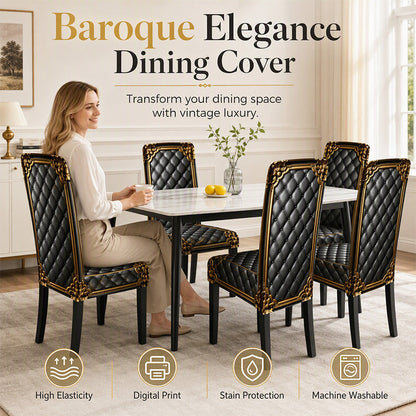 📢📢 50% OFF!! ⏰ Washable Stretch Chair Cover – Baroque Gold Carved Patterns, Infinite Stretch Fit & High-Density Elastic Fabric – Royal Elegance for Your Dining Room ✨