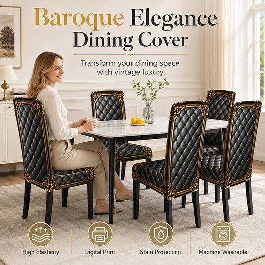 📢📢 50% OFF!! ⏰ Washable Stretch Chair Cover – Baroque Gold Carved Patterns, Infinite Stretch Fit & High-Density Elastic Fabric – Royal Elegance for Your Dining Room ✨