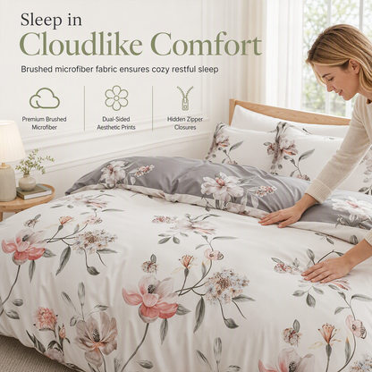 ⏳🔥LIMITED-TIME 50% OFF! ⏰All Season Brushed Floral Bedding Set 2 or 3 Piece Duvet Cover and Pillowcase Set🌿