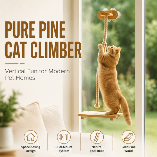 🐱 50% OFF! ✨ Cat Climbing Rope with Solid Wood Bracket – Pure Pine Modular Design, Dual-Mount for Window or Wall & Thickened Sisal Rope – Vertical Fun, Floor Space Saved 🏠