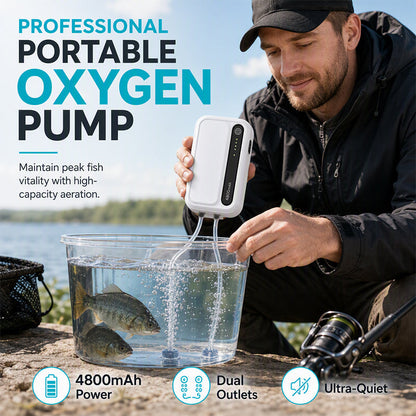 🐟 50% OFF! ✨ Rechargeable Portable Oxygen Pump – 4800mAh Long-Lasting Power, Dual-Hole Output & Whisper-Quiet Operation – Ultimate Fishing Endurance 🔋