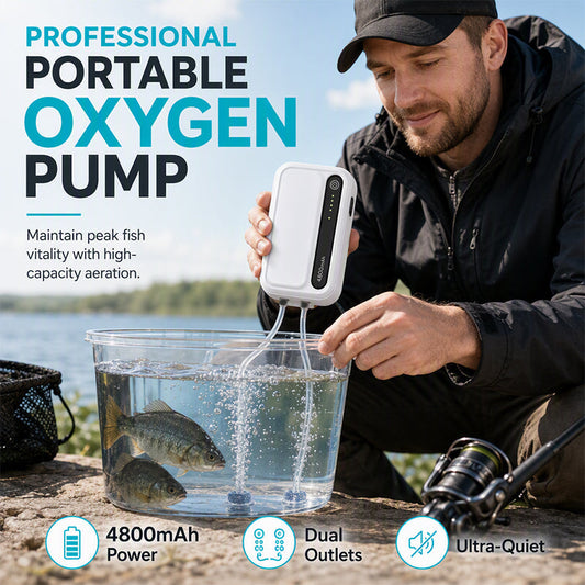 🐟 50% OFF! ✨ Rechargeable Portable Oxygen Pump – 4800mAh Long-Lasting Power, Dual-Hole Output & Whisper-Quiet Operation – Ultimate Fishing Endurance 🔋
