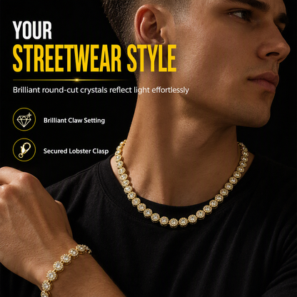 💎 Save 50%! ✨ Men's Hip Hop Round Rhinestone Necklace – Fully Paved Crystal Chain, Hand-Set Claw Stones & Flawless Electroplated Finish – Street Dance Statement Style 🎤