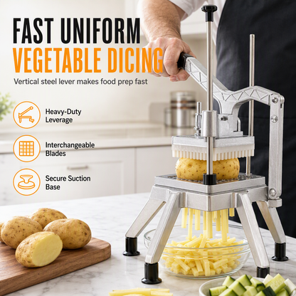 🔪 50% OFF! ✨ Vertical Manual Vegetable Cutter & Dicer – Stainless Steel French Fry Slicer, Heavy-Duty Lever Action & 4 Sharp Blades – Fast Uniform Cutting for Potatoes, Cucumbers & Radishes 🥔