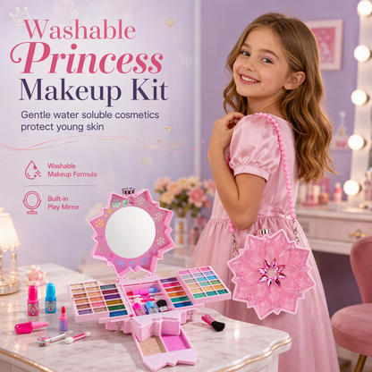 👑 50% OFF! ✨ Washable Kids Princess Makeup Toy Set – Safe Non-Irritating Formula, Expandable Revolving Trays & Portable Shoulder Handbag Case – Perfect Gift for Girls 🎀