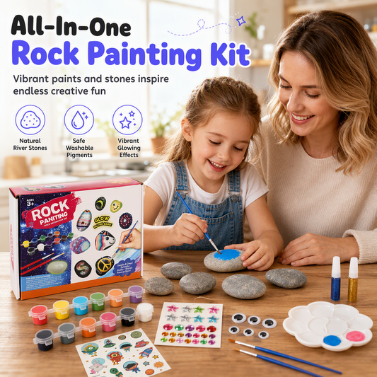 🎨 50% OFF! ✨ Kids Creative DIY Rock Painting Kit – Real Stones & Shells, Vibrant Glowing Neon Paint & Washable Safe Materials – Nurture Young Artistic Minds 🪨