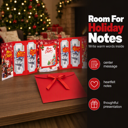 🎄 50% OFF! ✨ Festive Cash Gift Card Holder – Multi-Slot Organization, Holiday Notes Space & Ribbon Envelope – Turn Cash into a Thoughtful Christmas Gift 💌