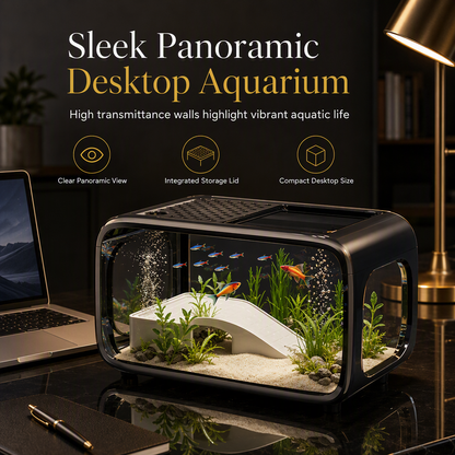 🐠 50% OFF! ✨ Transparent Panoramic Desktop Fish Tank – Crystal-Clear AS Material, Dual-Function Top Lid & Impact-Resistant Build – Modern Living Decor for Desk & Home 🏠