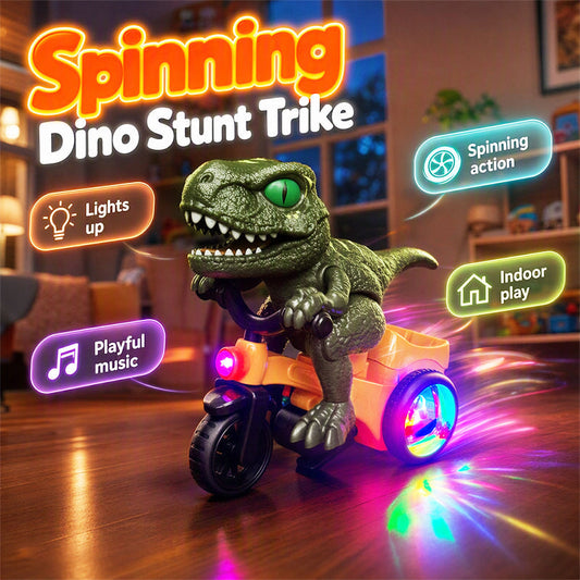 🦖 50% OFF! ✨ Electric Dinosaur Tricycle for Toddlers – 360° Spinning Stunt Action, Bright Wheel Glow & Playful Music – Stable Three-Wheel Ride for Indoor Fun 🎵