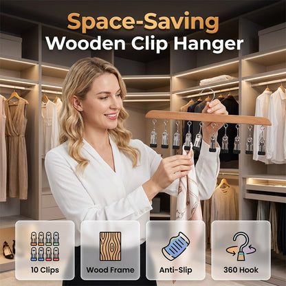 🧦 50% OFF! ✨ No-Slip Wooden Multi-Clip Organizer – 10 Sturdy Clips, Anti-Slip Rubber Grip & Premium Natural Wood – Hang Socks, Ties & Scarves Instantly 🪵