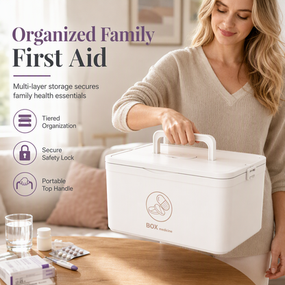 💊 50% OFF! ✨ Large Plastic Medicine Storage Box – Multi-Layer Divided Compartments, Impact-Resistant Body & Secure Foldable Handle – Organized Family First Aid in One Portable Case 📦