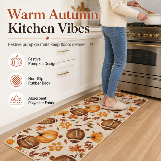🎃 50% OFF! ✨ Autumn Pumpkin & Maple Leaf Floor Mat Set – Absorbent Linen-Like Surface, Non-Slip Rubber Backing & Durable Tight Weave – Warm Farmhouse Decor for Kitchen & Dining Room 🍁