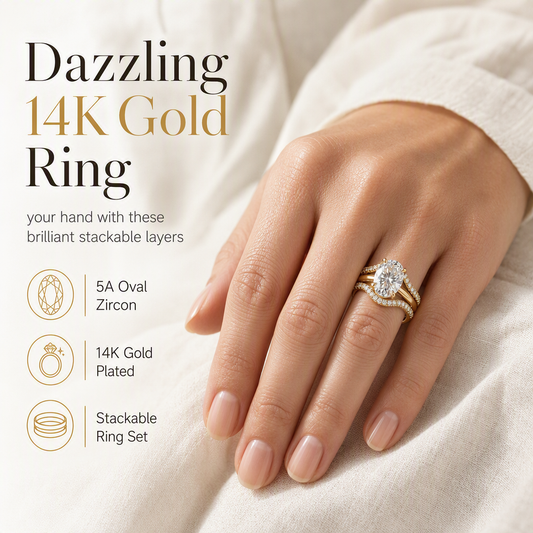 💍 50% OFF! ✨ 14K Gold Plated Copper Ring – Sparkly 5A Oval Cubic Zirconia, Micro-Pave Dual Bands & Ergonomic Comfort – Elegant Brilliance for Every Look ✨
