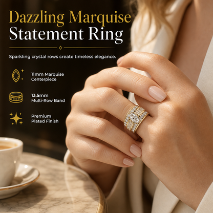 💍 50% OFF! ✨ Plated Cubic Zirconia Engagement Ring – Dazzling Marquise Cut, Multi-Layer Electroplating & Precision Hand-Set Prongs – Everyday Luxury for Every Gesture ✨