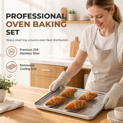 🍰 50% OFF! ✨ Rectangular Stainless Steel Baking Tray with Wire Cooling Rack – Efficient Oil Drainage, Crispy Air-Circulation Results & Warp-Resistant Steel – Multi-Purpose Oven Essential 🥓