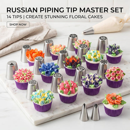 🧁 50% OFF! ✨ Professional Flower Piping Nozzle Set – Food-Grade Stainless Steel, Tri-Color Cup & Complete Kit with Piping Bag – Stunning Floral Cake Decorating Made Easy 🌸