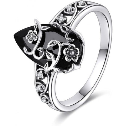 💍 50% OFF! ✨ Bohemian Vintage Floral Vine Ring – Striking Black Gemstone, Sparkling Rhinestone Accents & Intricate Openwork Band – Timeless Romantic Elegance for Any Outfit 🌸