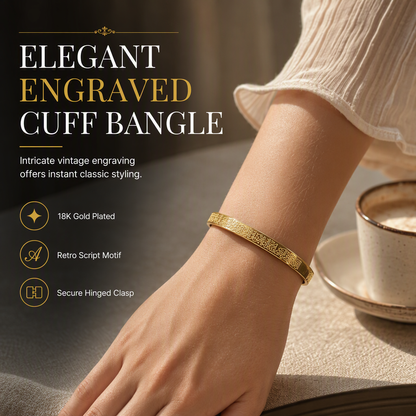 🌸 50% OFF! ✨ 18K Vacuum Plated Titanium Steel Bangle – Radiant Mirror-Like Finish, Intricate Engraved Lettering & Tarnish-Free Premium Steel – Hypoallergenic Elegance for Daily Wear 💛