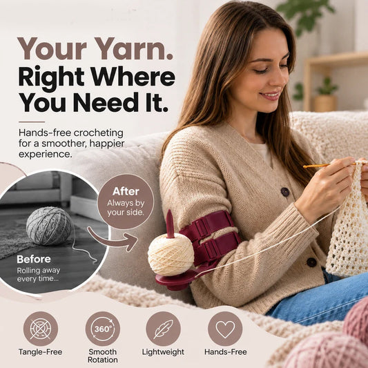 🧶 50% OFF! ✨ Wearable Arm Yarn Holder – Adjustable Dual Straps, Smooth 360° Rotation & Lightweight 51g ABS Design – Tangle-Free Knitting Anywhere 🧵