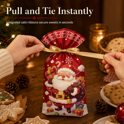 🎄 50% OFF! ✨ Christmas Drawstring Gift Bags with Ribbon – Pull & Tie Instant Closure, Sturdy Flat Bottom & Durable PEVA Material – 50Pcs Festive Packaging for Holiday Gifts 🎁