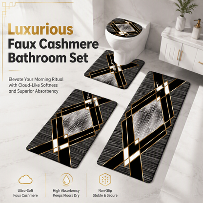 🛁 50% OFF! ✨ 4-Piece Faux Cashmere Bathroom Rug Set – Ultra-Soft Plush Underfoot, Overlock Stitched Anti-Shedding & Secure Grip – Rectangular Mat, U-Shaped Toilet Mat, Lid Cover & Runner 🧼