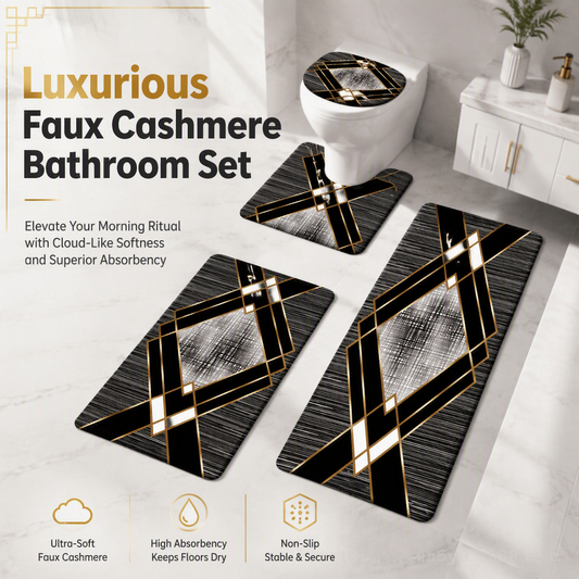 🛁 50% OFF! ✨ 4-Piece Faux Cashmere Bathroom Rug Set – Ultra-Soft Plush Underfoot, Overlock Stitched Anti-Shedding & Secure Grip – Rectangular Mat, U-Shaped Toilet Mat, Lid Cover & Runner 🧼