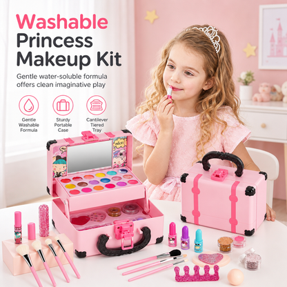👧 50% OFF! ✨ Kids Pretend Play Makeup Kit – Washable Water-Based Colors, Portable Cantilever Case & Drop-Resistant Design – Safe Creative Fun for Every Occasion 💄