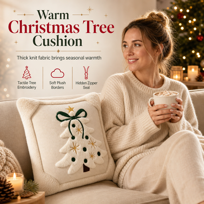 🌸 BUY 1 GET 1 FREE! ✨ Embroidered Christmas Tree Throw Pillow Cover 45×45cm – Multi-Layer Festive Embroidery, Velvet Plush Border & Hidden Zipper – Cozy Holiday Charm for Sofa & Bed 🎄