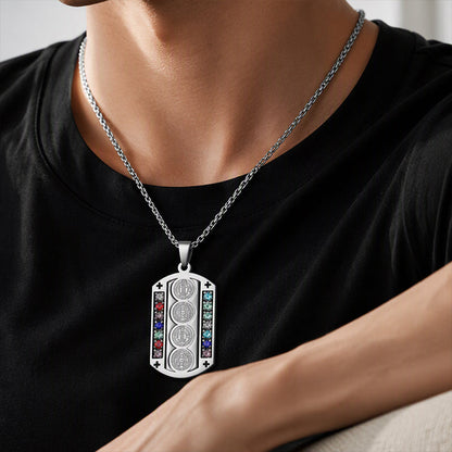 🛡️ 50% OFF! ✨ Men's Protective Pendant – Bold Stainless Steel Design, Vintage Religious Detailing & Colorful Stone Accents – Streetwear Edge with Everyday Confidence 🔱