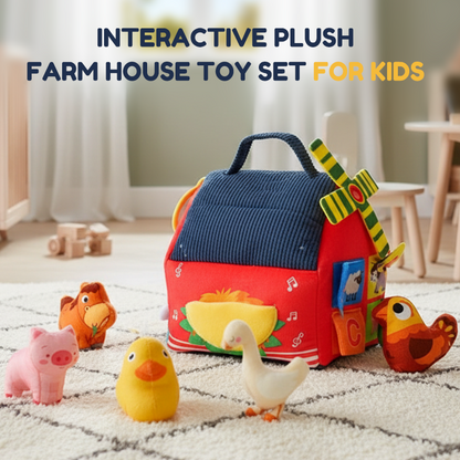 🐄 50% OFF! ✨ Interactive Plush Farm House Toy Set – 6 Exploration Zones with Mirror & Alphabet Flaps, Adorable Animal Puppets & Portable Storage Design – Fun Early Learning for Toddlers 🐏