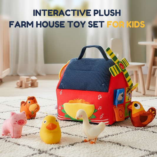 🐄 50% OFF! ✨ Interactive Plush Farm House Toy Set – 6 Exploration Zones with Mirror & Alphabet Flaps, Adorable Animal Puppets & Portable Storage Design – Fun Early Learning for Toddlers 🐏