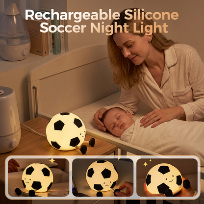 ⚽ Silicone Soccer Night Light: Tap Control, 3 Brightness, Auto-Off Timer, 1200mAh, Rechargeable