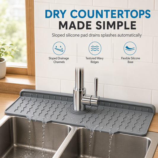 💧 50% OFF! ✨ Food Grade Silicone Faucet Splash Guard Mat – Cuttable & Thickened Sloped Draining Pad – No More Splash or Wet Countertops 🚰
