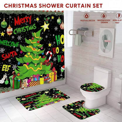 🎄 PROMO FLASH : 50% DE RÉDUCTION ! Ensemble de Rideau de Douche de Noël Imperméable – Tissu Polyester Résistant, Tapis Antidérapants & Set Coordonné Complet for une Salle de Bain Festive et Sécurisée ✨🛁
