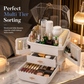 💄 50% OFF! ✨ Large Capacity Dustproof Makeup Organizer – Smooth Two-Way Opening Dome, Multi-Tier Moisture-Proof Drawers & Sturdy ABS – Keep Cosmetics Clean on Any Vanity 🧴