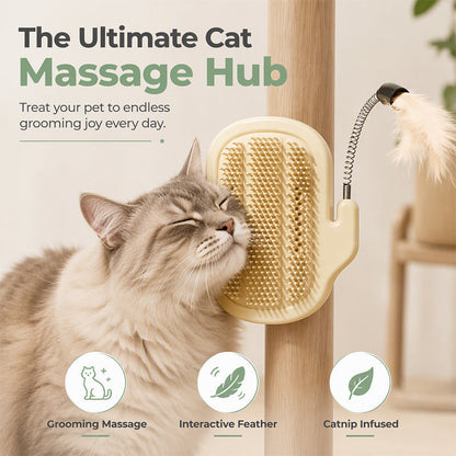 🐾 50% OFF! ✨ 2-in-1 Corner Grooming Accessory – Self-Grooming Brush with Elastic Feather Teaser Wand, Rounded Soft Bristles & Flexible Wall-Mounting – Interactive Grooming & Play for Cats & Dogs 🪶