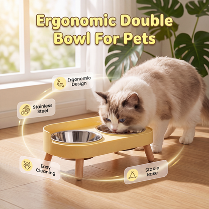 🐾 50% OFF! ✨ Ergonomic Elevated Double Pet Feeder with Stainless Bowls – 3.9" Vet-Recommended Raised Height, Anti-Spill Groove, Food-Grade Rust-Proof Bowls & Non-Slip Stable Base – 4 Colors Cats Small-Medium Dogs 🥣