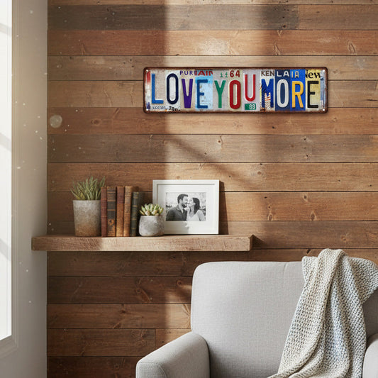 🚗 50% OFF! ✨ Vintage "Love You More" License Plate Tin Sign – Durable Tinplate Construction, Pre-Drilled Mounting Holes & Rustic Nostalgic Charm – Perfect Wall Art for Any Space 💕