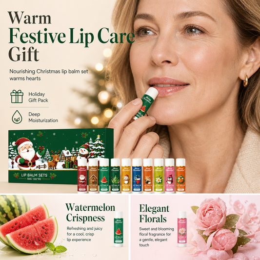 🎄 50% OFF! ✨ Christmas Lip Balm Set – 10-Piece Moisturizing Tubes, Watermelon & Floral Dual Scent & Natural Beeswax Formula – Festive Gift-Ready Winter Lip Care 💋
