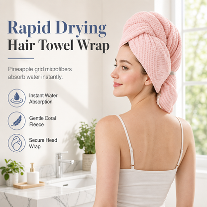 🍍 50% OFF! ✨ Coral Fleece Hair Drying Towel – 60×100cm Pineapple Grid Absorbent Wrap, Six-Fold Water Absorption & Quick-Drying Breathable Fibers – Cut Blow-Dry Time in Half 💆‍♀️