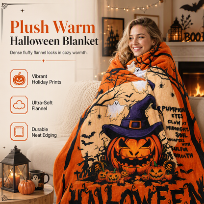 🎃 50% OFF! ✨ Retro Halloween Skull Flannel Throw – Plush Warm Velvety Softness, Vivid Spooky Digital Print & Double-Stitched Durable Edge – Cozy Warmth for Home & Naps 🛋️