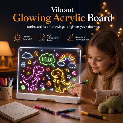 ✨ 50% OFF! 🔋 Rechargeable LED Acrylic Message Board – 30×20cm Glowing Drawing Pad, 7 Fluorescent Pens & Easy Wipe Clean – Ignite Creative Doodle Fun for Kids 🎨