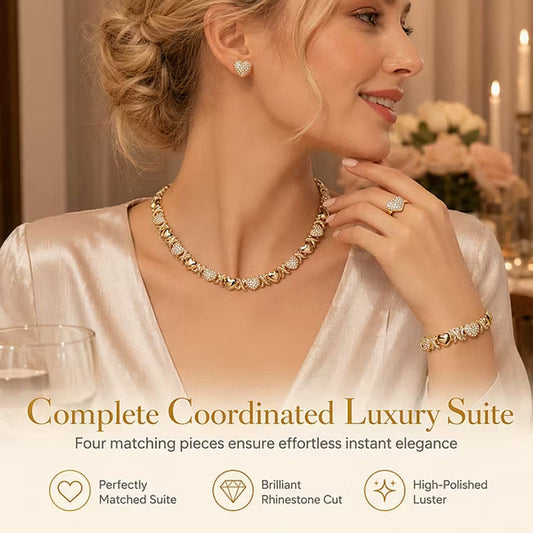 🎅 50% OFF! ✨ Classic Heart Shape Jewelry 4-Piece Set – Necklace, Bracelet, Ring & Earrings with Sparkling Crystal Accents – Gold-Tone Alloy Craftsmanship for Everyday Elegance 💝
