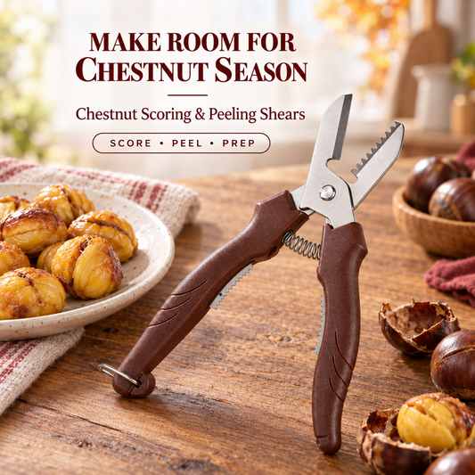 🌰 50% OFF! 🔧 2-in-1 Chestnut Shear – Precision Scoring & Peeling Tool with Dual-Edge Design, Spring-Assisted Action, Ergonomic Anti-Slip Grip & Safety Storage Latch – Includes Finger Protectors & Peeling Spoon for Fast Holiday Prep ✨
