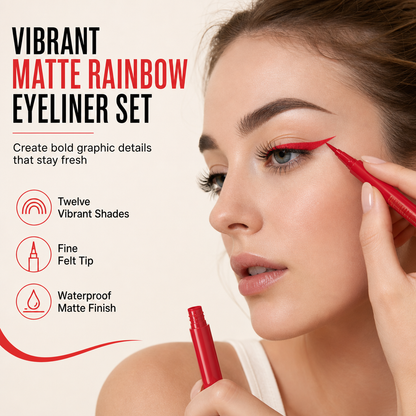 🌈 50% OFF! ✨ Matte Liquid Eyeliner Pen Set – 12 Vibrant Waterproof Shades, Ultra-Fine Felt Tip & Smudge-Proof Formula – Rainbow DIY Eye Art for Creative Makeup Looks 🎨